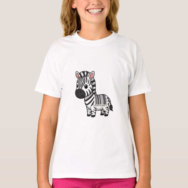T-shirt Zèbre de dessin animé rayé code-barres Enfants mig (Devant)