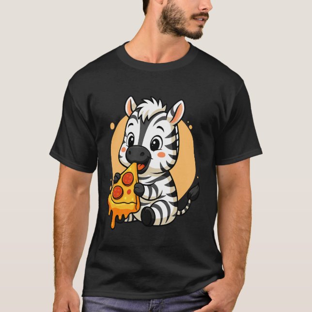 T-shirt Zèbre drôle mangeant une pizza Graphique Garçons F (Devant)