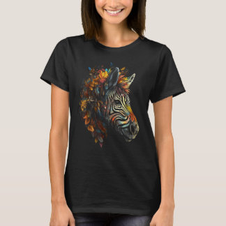 T-shirt Zèbre Feuilles D'automne Animal Coloré Zoo Zèbre