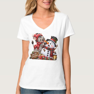 T-shirt Zèbre Vilain Volé le Carotte du Bonhomme de Neige
