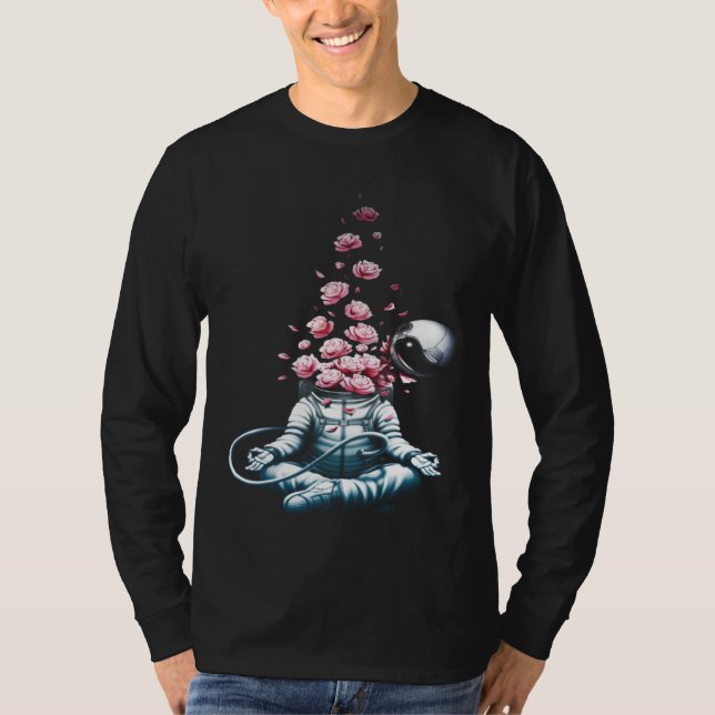 T-shirt Zen Astronaut Meditating In Space Yoga Namaste Ros (Devant)