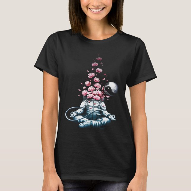 T-shirt Zen Astronaut Meditating In Space Yoga Namaste Ros (Devant)