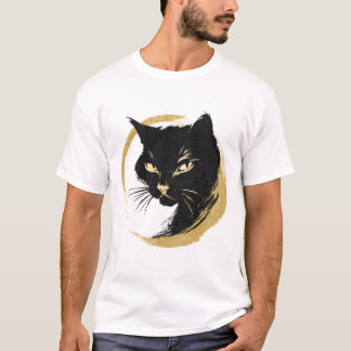 T-shirt Zen Black Cat Gold Enso Minimalist Art Poster.