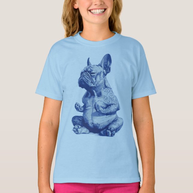 T-shirt Zen Bulldog en position de méditation Art (Devant)