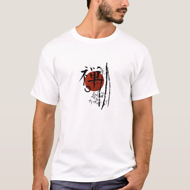 T-shirt Zen de kanji avec Enso et bambou (Devant)