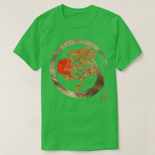 T-shirt Zen Enso Circle and Golden Sakura Tree (Design devant)