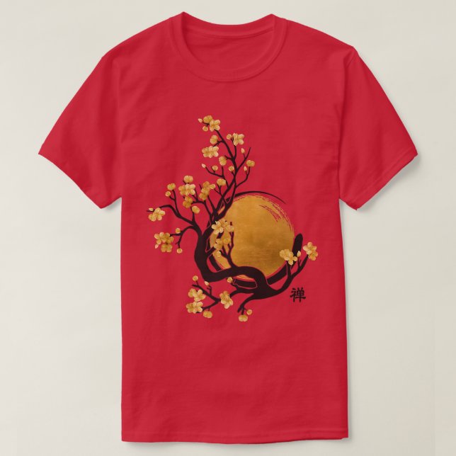 T-shirt Zen Enso Circle, Sun et Sakura Blossom (Design devant)