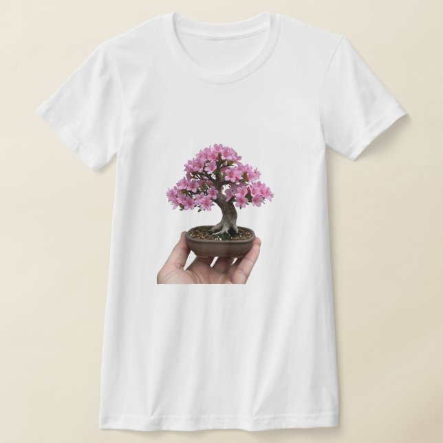 T-shirt Zen in Palm: Miniature Blooming Azalea Bonsai Art (Poser)
