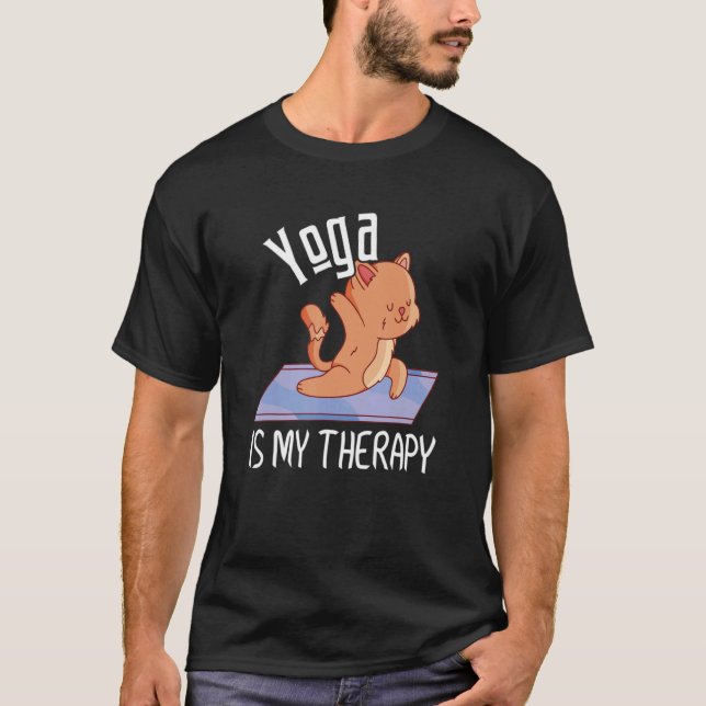 T-shirt Zen Meditation Yoga Is My Therapy Cat Omm (Devant)