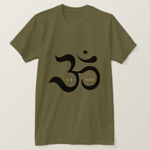 T-shirt Zen Om Aum symbole or parties scintillant olive ve