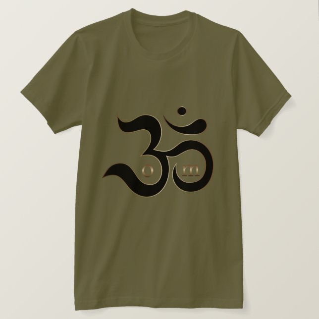 T-shirt Zen Om Aum symbole or parties scintillant olive ve (Design devant)