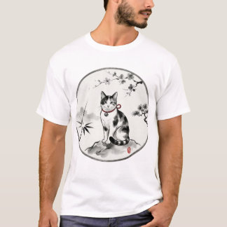 T-shirt Zen Sumi-e Style Ink Wash Cat Art