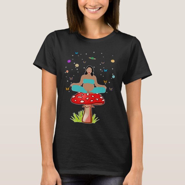 T-shirt Zen Yoga Meditation Pregnant Women Mushroom Buddha (Devant)