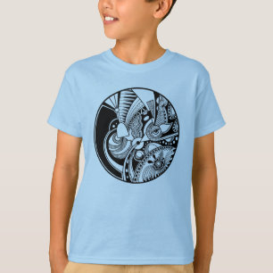 T-shirt Zendala abstrait noir et blanc sur le cercle