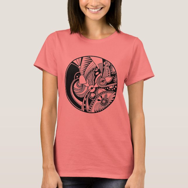 T-shirt Zendala Abstraite Noire Et Blanc Sur Le Cercle (Devant)