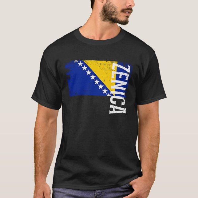T-shirt Zenica Bosnia Flag For Bosnian Men Women Kids  1 (Devant)