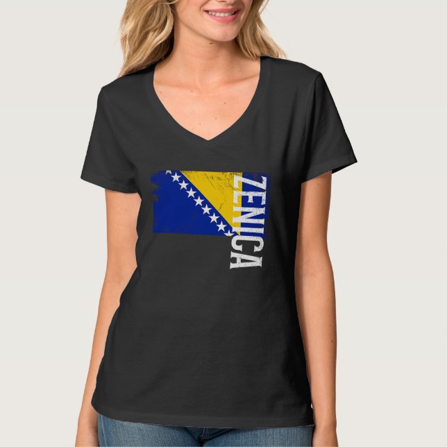 T-shirt Zenica Bosnia Flag For Bosnian Men Women Kids  1 (Devant)