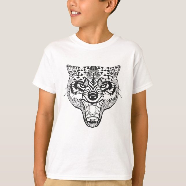 T-shirt Zentangle a inspiré le loup (Devant)