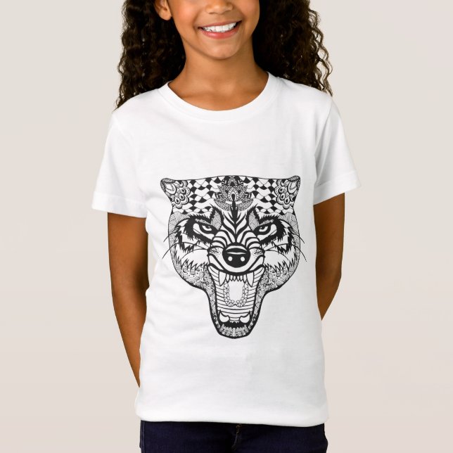 T-Shirt Zentangle a inspiré le loup (Devant)