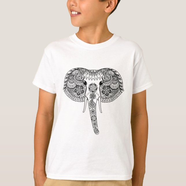 T-shirt Zentangle a inspiré l'éléphant d'Asie (Devant)
