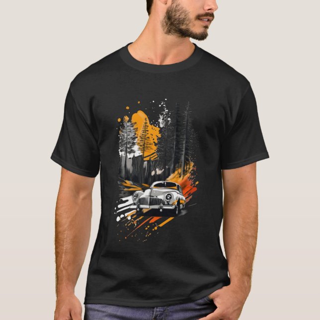 T-shirt Zephyr car 1950 driving through a forest boy funny (Devant)