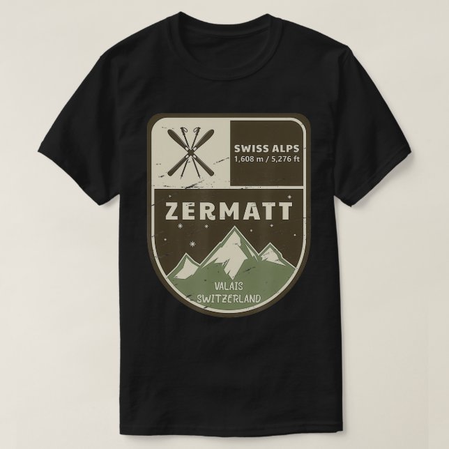 T-shirt Zermatt Alpes Valais Suisse Vintage (Design devant)