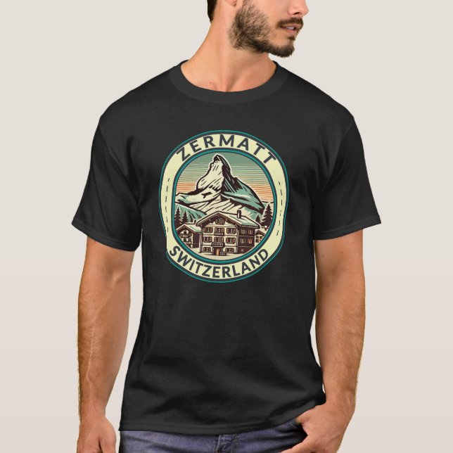 T-shirt Zermatt Suisse Illustration Insigne d'art de voyag (Devant)