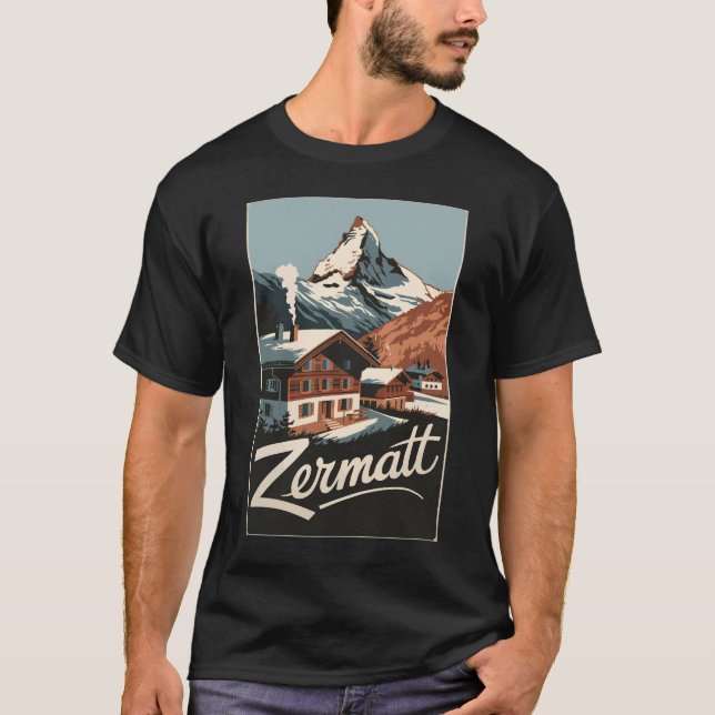 T-shirt Zermatt Suisse Travel Art Vintage (Devant)