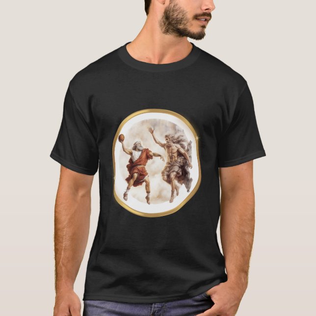 T-shirt Zeus God Et Ares Jouent Au Basket-Ball Au Ciel (Devant)