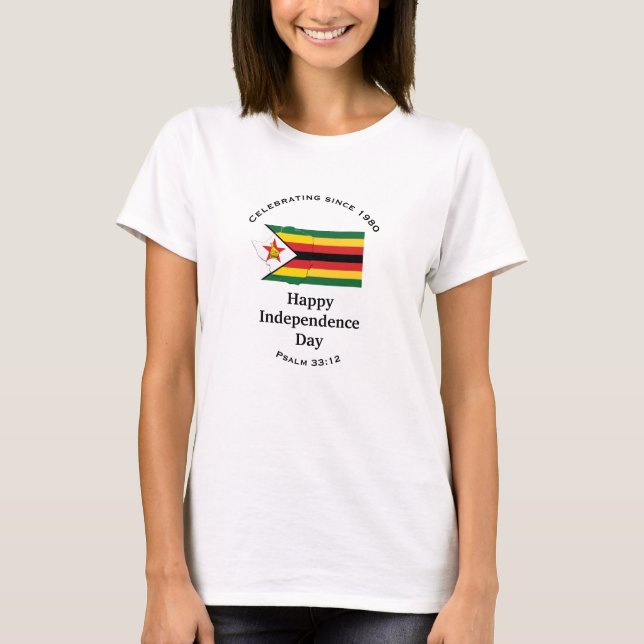 T-shirt ZIMBABWE INDÉPENDANCE Carte Drapeau BLANC (Devant)