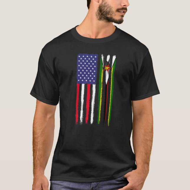 T-shirt Zimbabwe - Racines du Zimbabwe - Drapeau à moitié  (Devant)