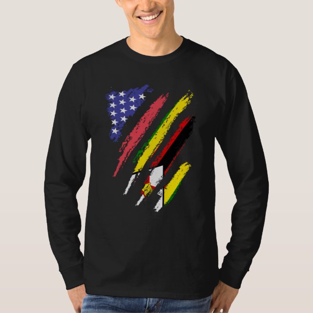 T-shirt Zimbabwean American Patriot Grown Heart Flag Strip (Devant)
