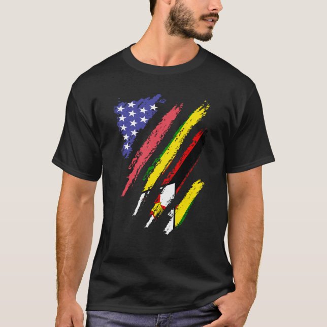T-shirt Zimbabwean American Patriot Grown Heart Flag Strip (Devant)