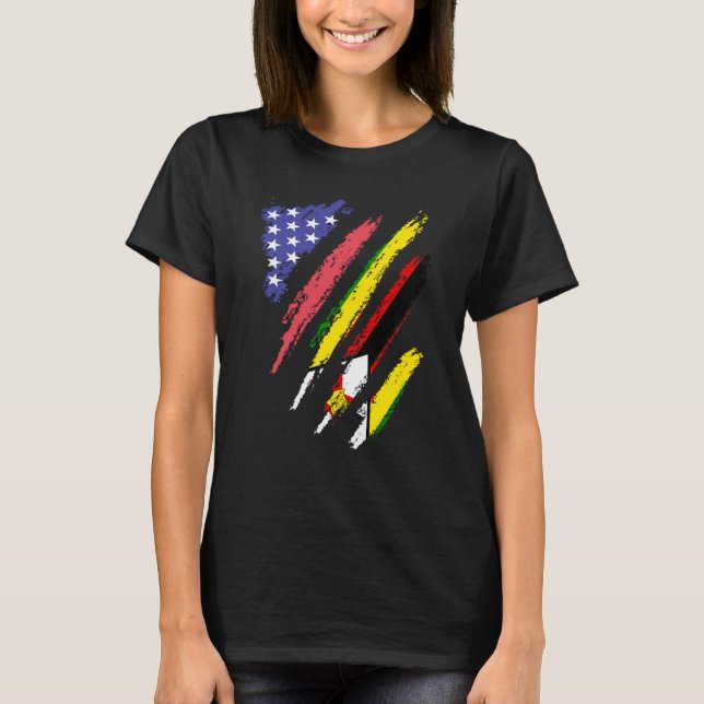 T-shirt Zimbabwean American Patriot Grown Heart Flag Strip (Devant)