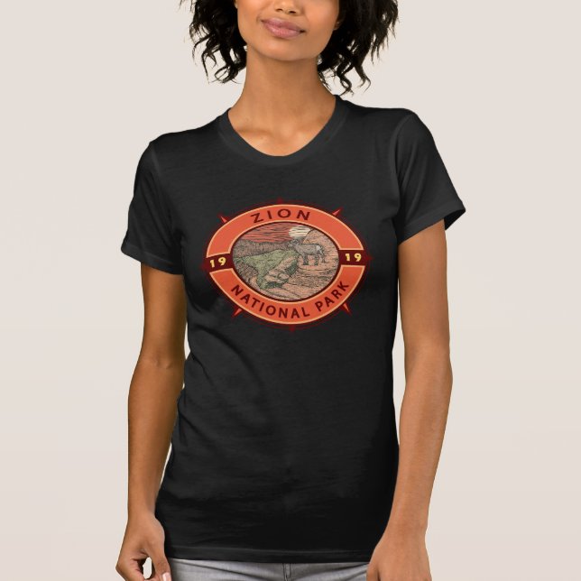 T-shirt Zion National Park Bighorn Mouton Retro Compas (Devant)