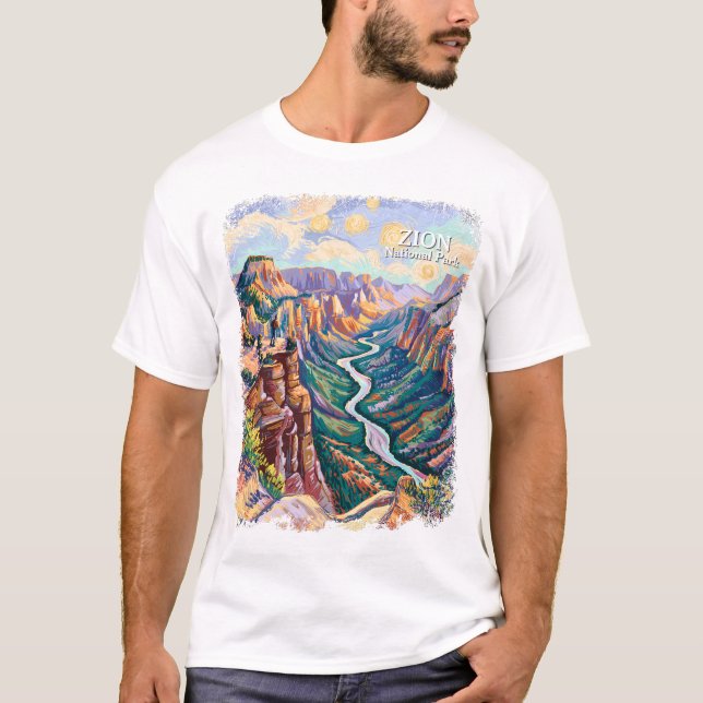 T-shirt Zion National Park Canyon River Vibrant Painting (Devant)