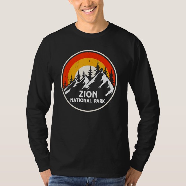 T-shirt Zion National Park Mountain Trees & Sun Camping Hi (Devant)