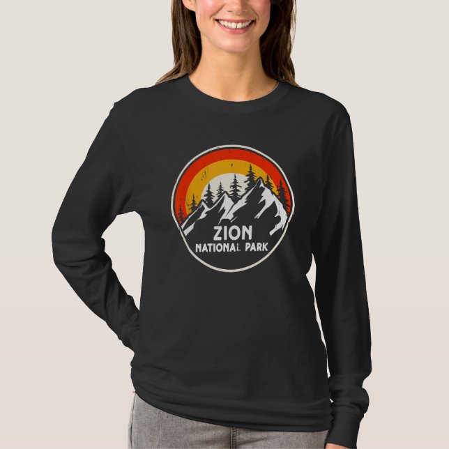 T-shirt Zion National Park Mountain Trees & Sun Camping Hi (Devant)