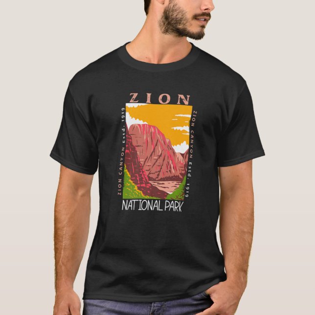 T-shirt Zion National Park Utah Zion Canyon Distressed Vin (Devant)