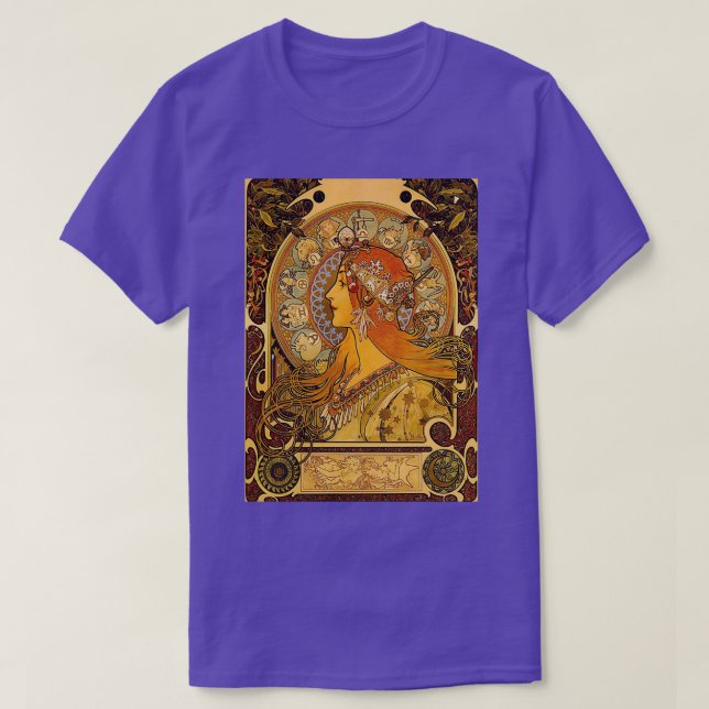 T-shirt Zodiac Alphonse Mucha Art Vintage (Design devant)