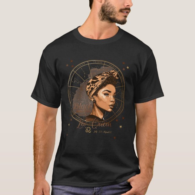 T-shirt Zodiac Constellation Leo Black Queen (Devant)