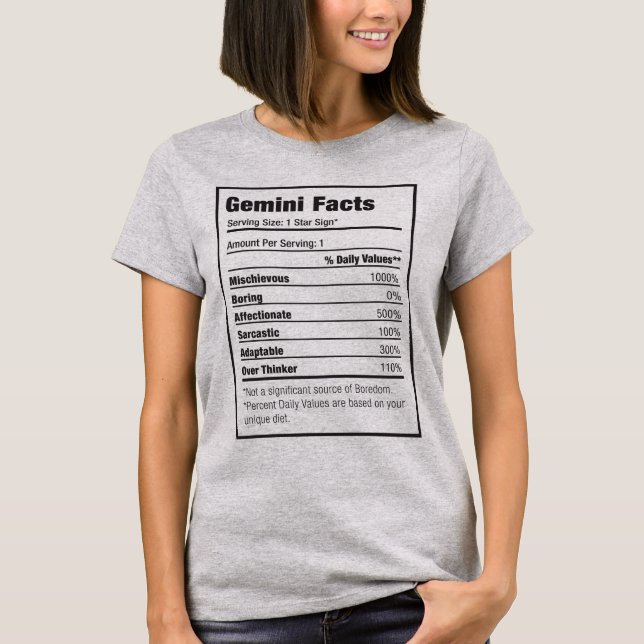 T-shirt Zodiac - Fact nutritionnel Gemini (Devant)
