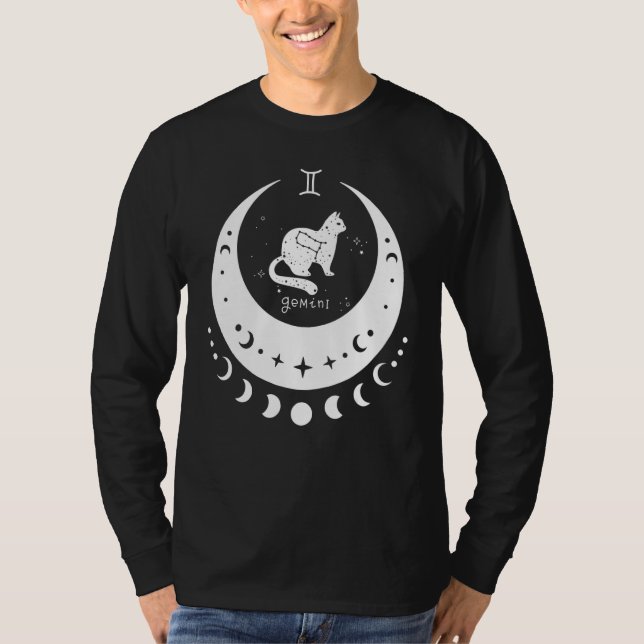 T-shirt Zodiac Gemini Horoscope Astrology Sign Cat Crescen (Devant)