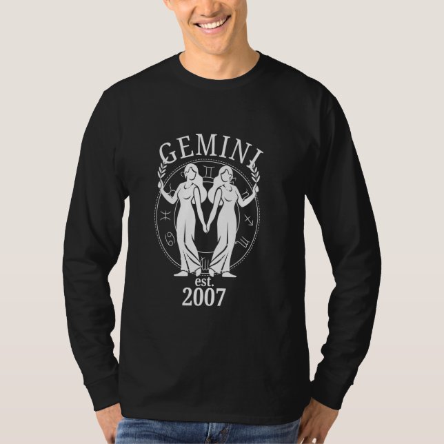 T-shirt Zodiac Gemini Twins Né en 2007 (Devant)