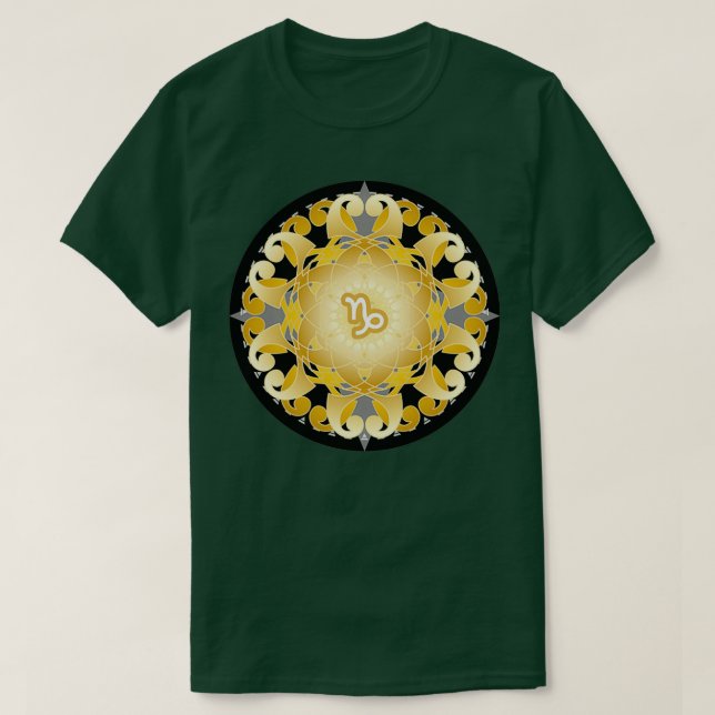 T-shirt Zodiac Mandala CAPRICORN Noir (Design devant)