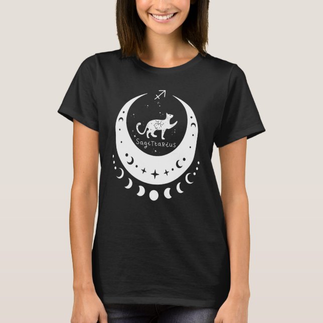 T-shirt Zodiac Sagittarius Horoscope Astrology Cat Crescen (Devant)