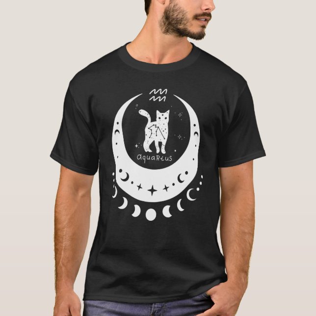 T-shirt Zodiaque Verseau Horoscope Astrologie Chat Croissa (Devant)