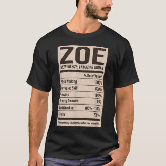 T-shirt Zoe Nutrition Facts Nom Pseudo Alias Titre Frie