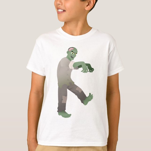 T-shirt Zombi vert marchant lentement avec des bras dans (Devant)