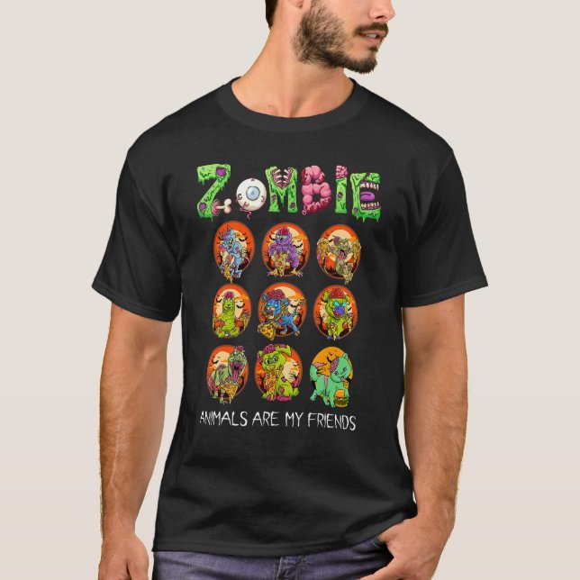T-shirt Zombie Animals Are My Friends Halloween For Kids M (Devant)